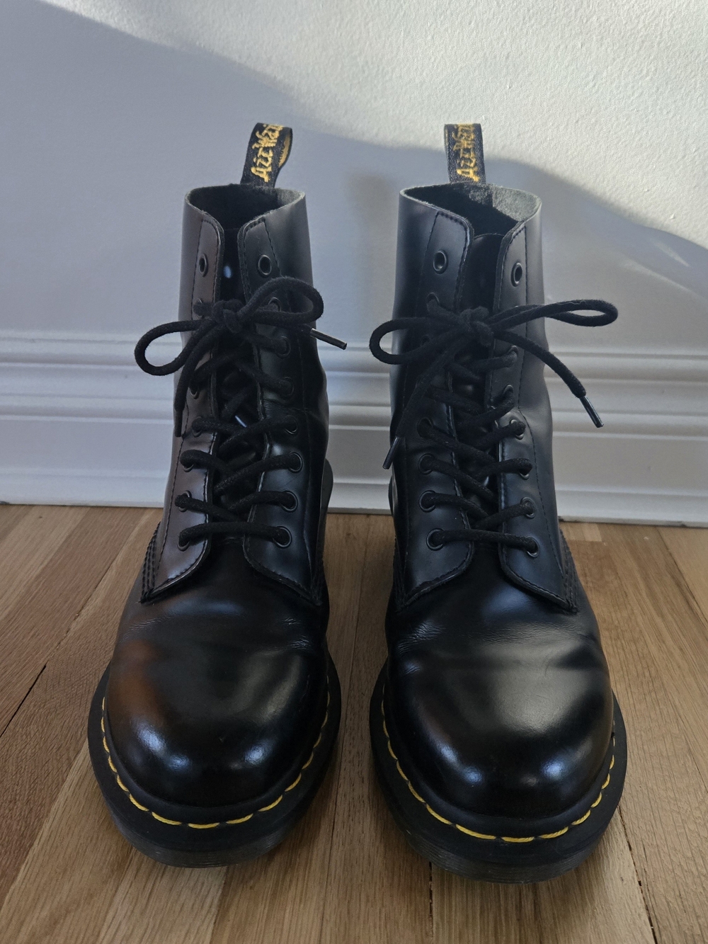 Dr. Martens Black Leather Almond Toe Heeled Boots | Women's 9